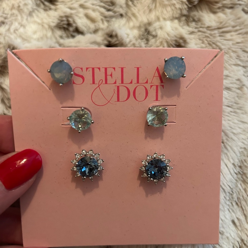 Stella & Dot Blue and Silver Earring Set
